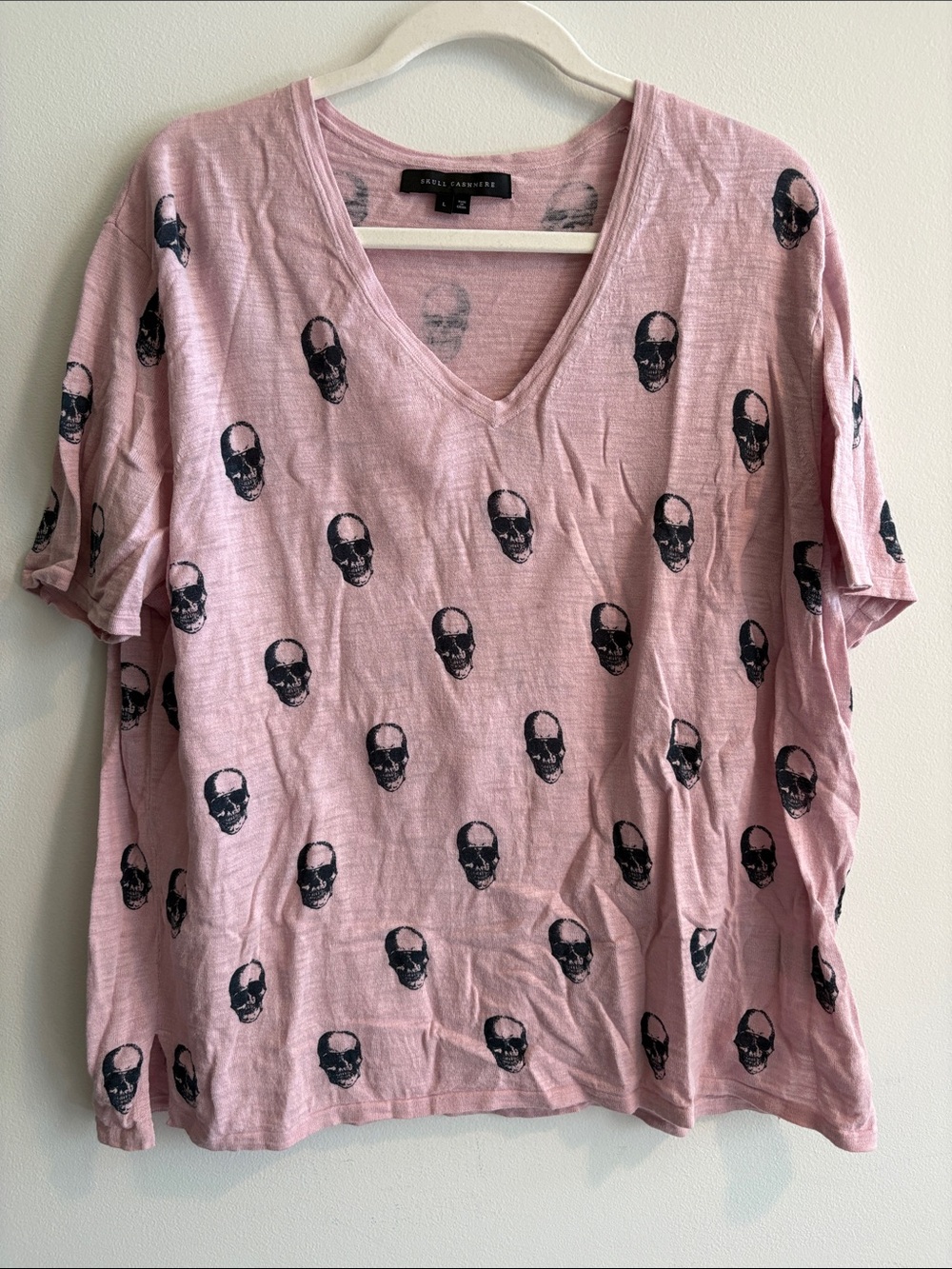 skull Cashmere Pink Skull-Print V-Neck Top